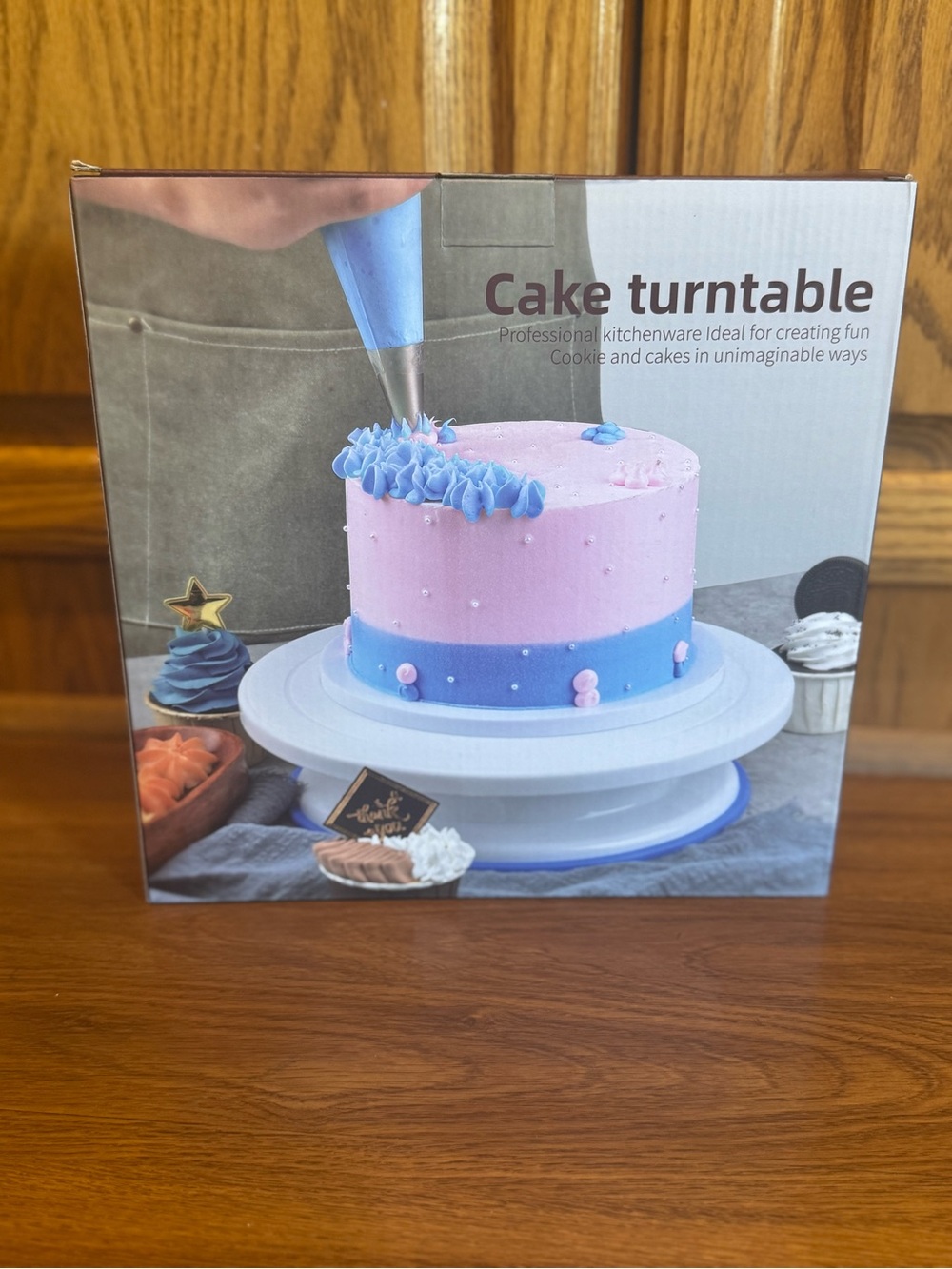 Cake Turntable - Blue and White Rotating Cake Stand